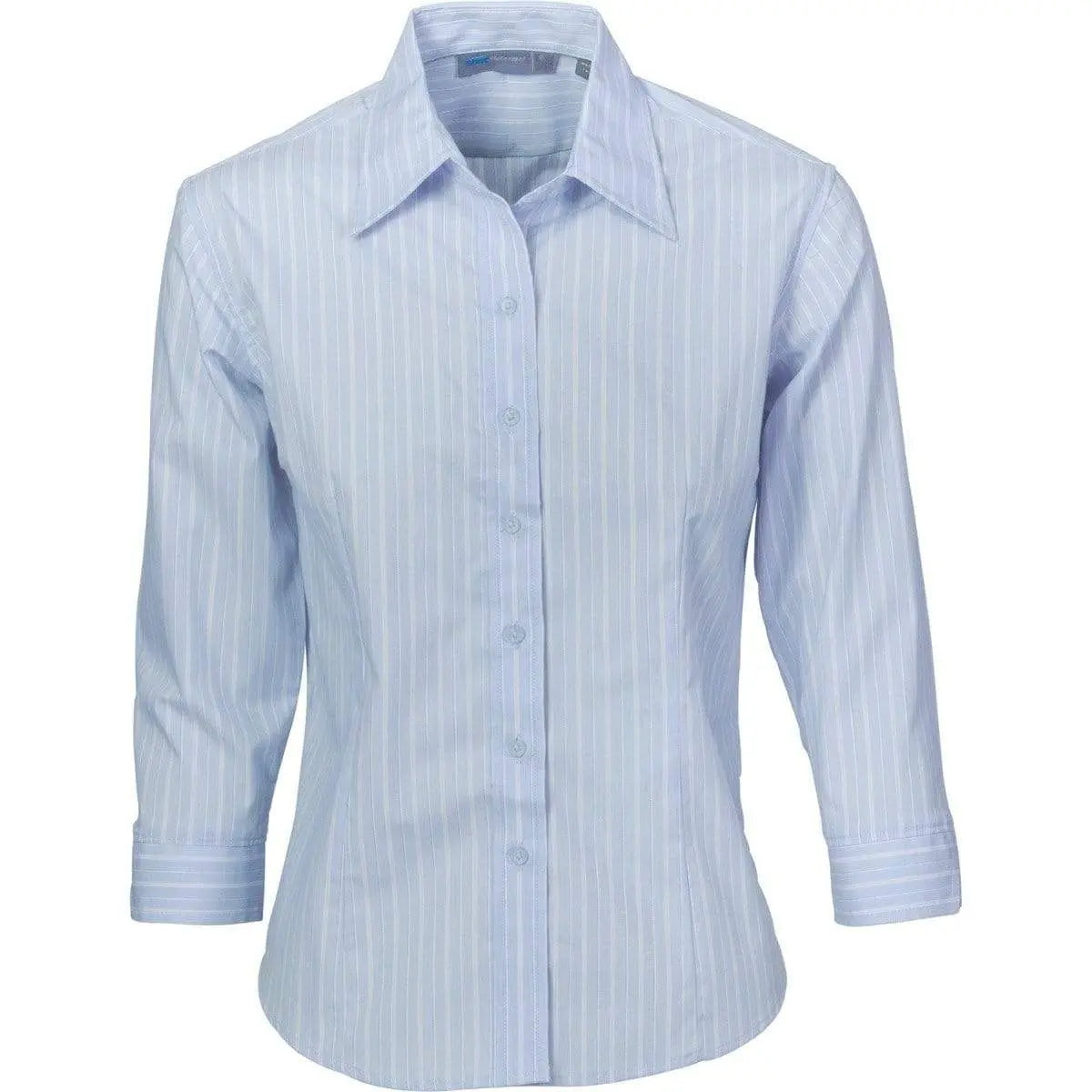 DNC WORKWEAR Ladies Stretch Yarn Dyed 3/4 Sleeve Contrast Stripe Shirt 4234 - Simply Scrubs Australia