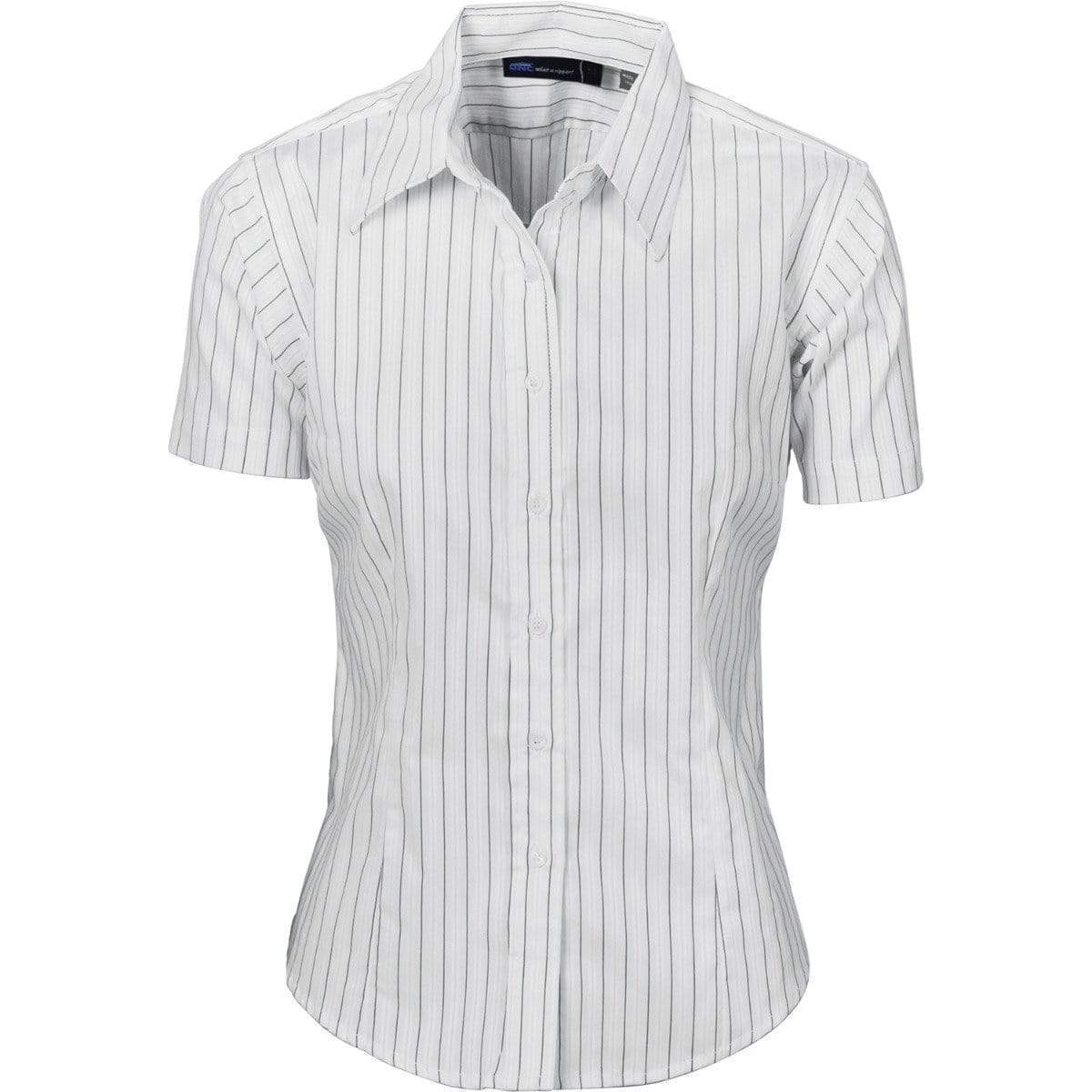 DNC WORKWEAR Ladies Stretch Yarn Dyed Contrast Stripe Short Sleeve Shirt 4233 - Simply Scrubs Australia