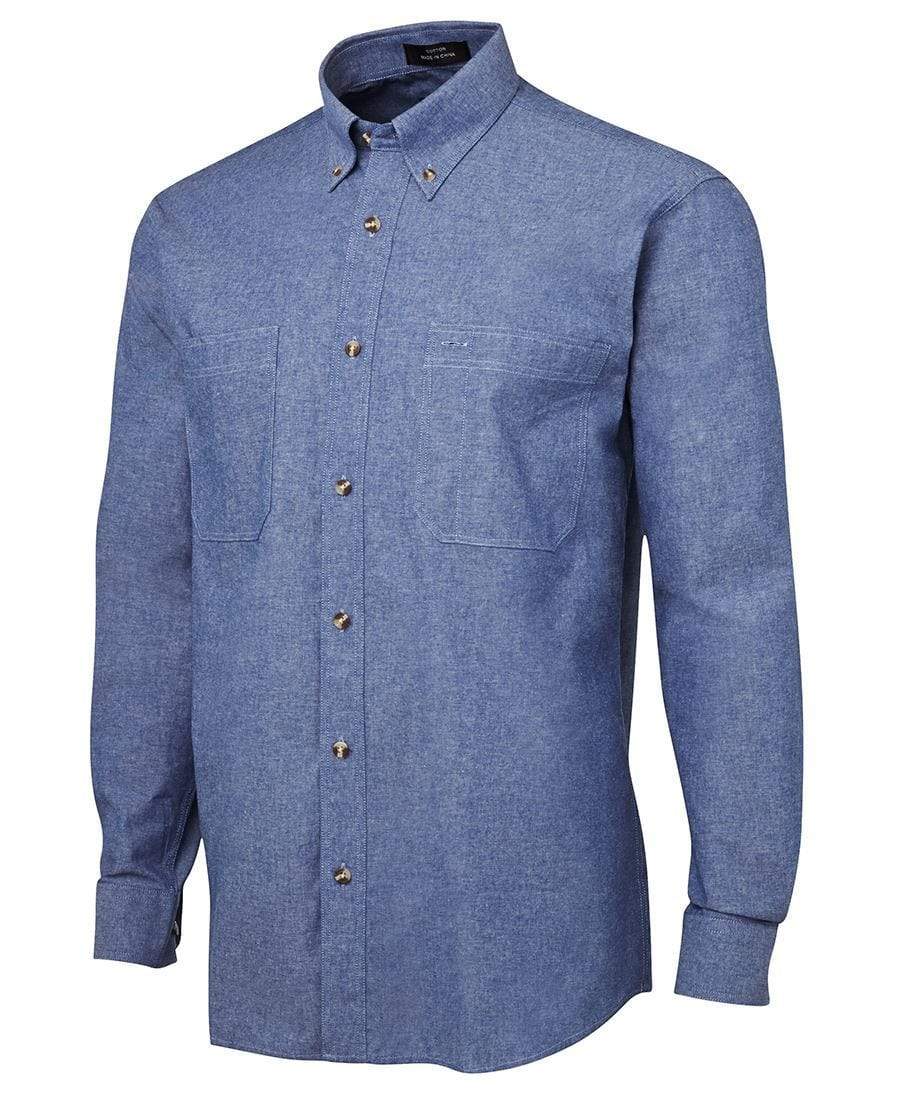 JB'S Long Sleeve Cotton Chambray Shirt Blue Stitch 4CUL - Simply Scrubs Australia