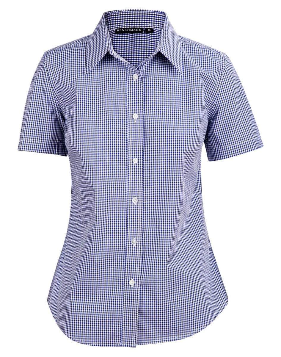Winning Spirit Ladies’ Two Tone Gingham Short Sleeve Shirt M8320 - Simply Scrubs Australia